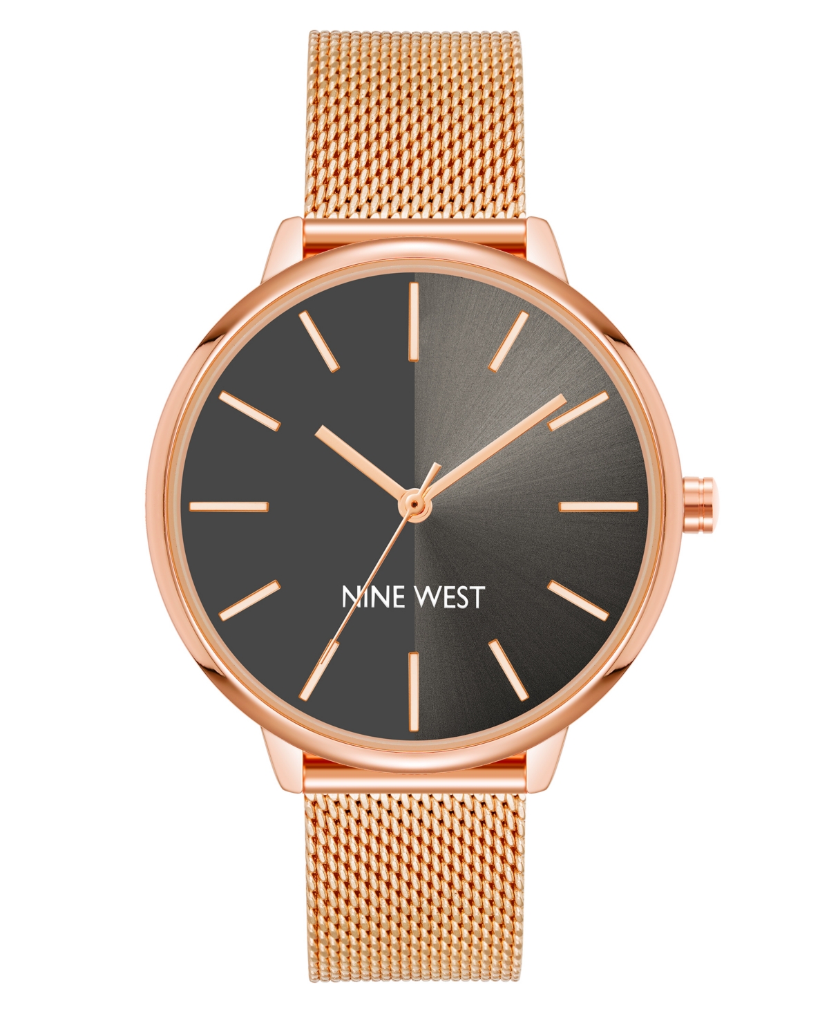 Nine West Women's Quartz Rose Gold-tone Stainless Steel Mesh Band Watch, 40mm In Gray,rose Gold-tone
