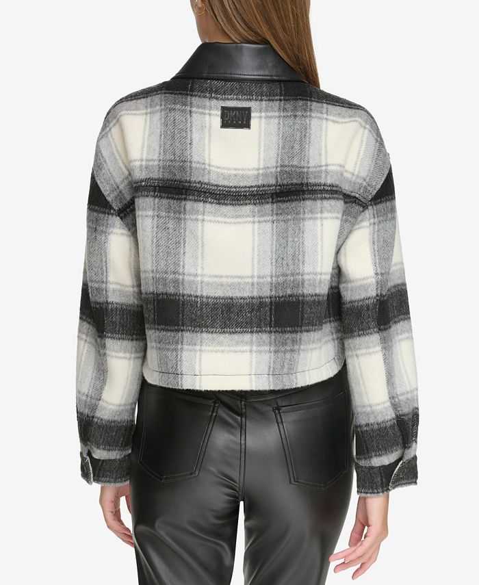 DKNY Jeans Women's FauxLeatherTrim Cropped Plaid Jacket Macy's