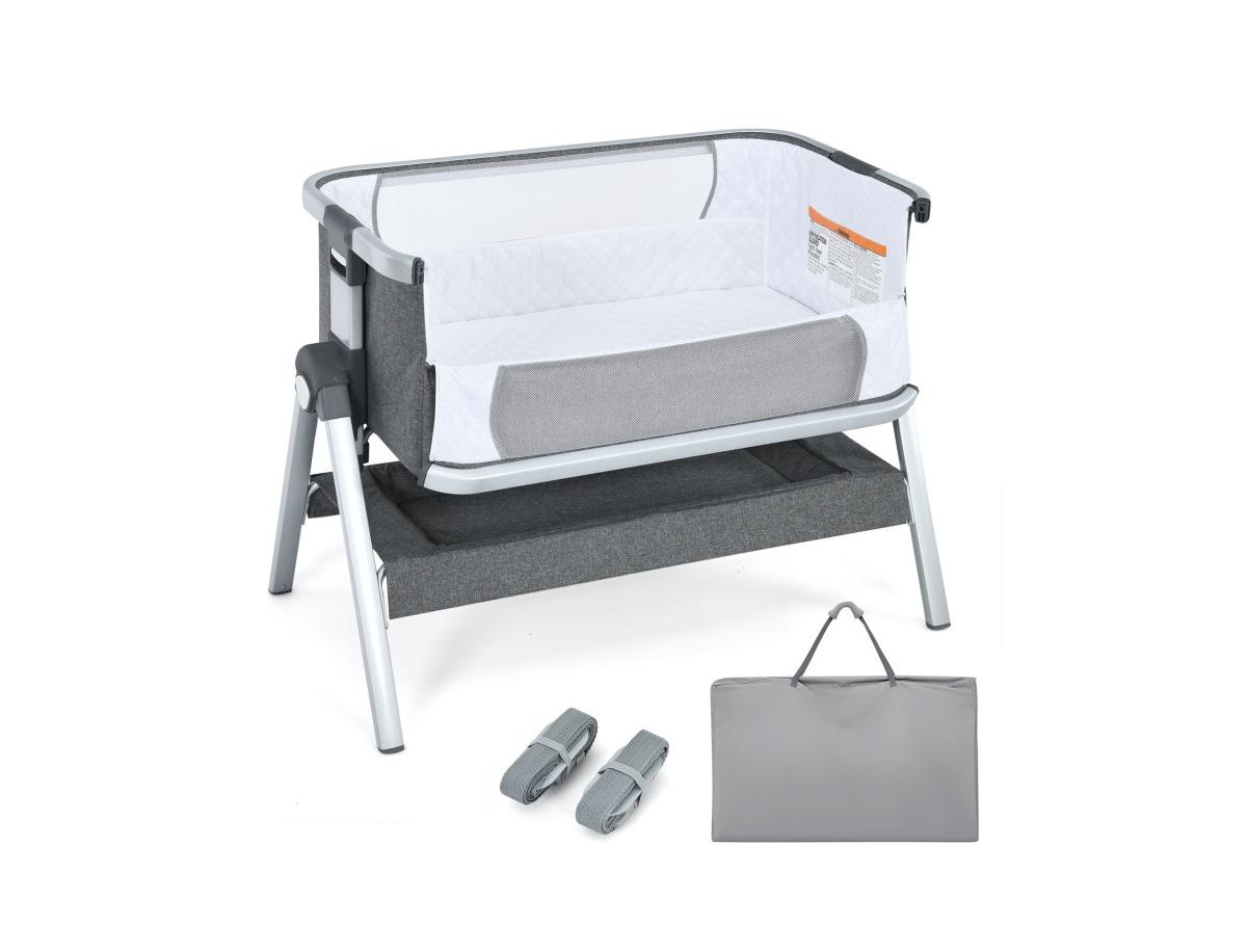 Baby Bassinet Bedside Sleeper with Storage Basket and Wheel for Newborn