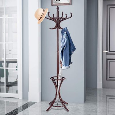 Wood Standing Hat Coat Rack with Umbrella Stand