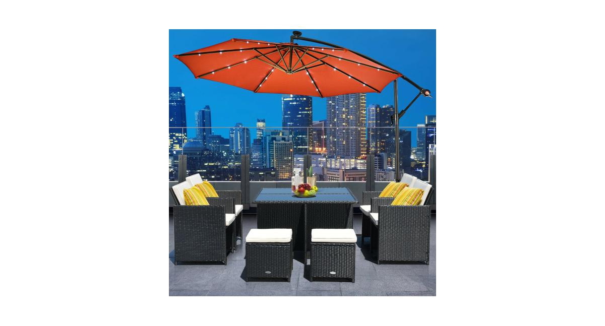 Patio Hanging Solar Led Umbrella Sun Shade with Cross Base