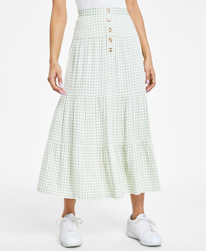 Celebrity Pink Juniors' Gingham Tiered Midi Skirt Macy's