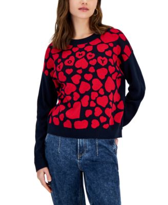 Tommy Hilfiger Women's Cotton Heart-Print Sweater Macy's