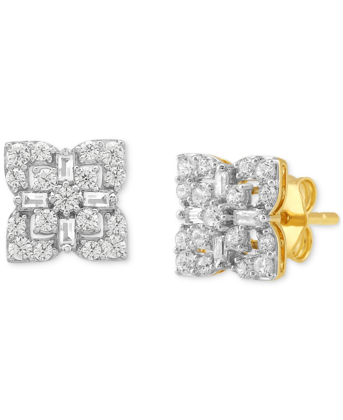 Macy's Diamond Round & Baguette Cluster Studs Earrings (1/2 Ct. T.w.) In 10k Gold In Yellow Gold
