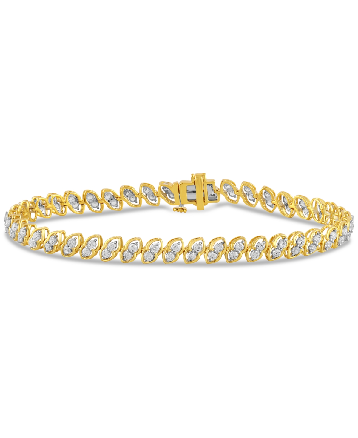 Macy's Diamond Two-stone Link Bracelet (2 Ct. T.w.) In 10k Gold In Yellow Gold