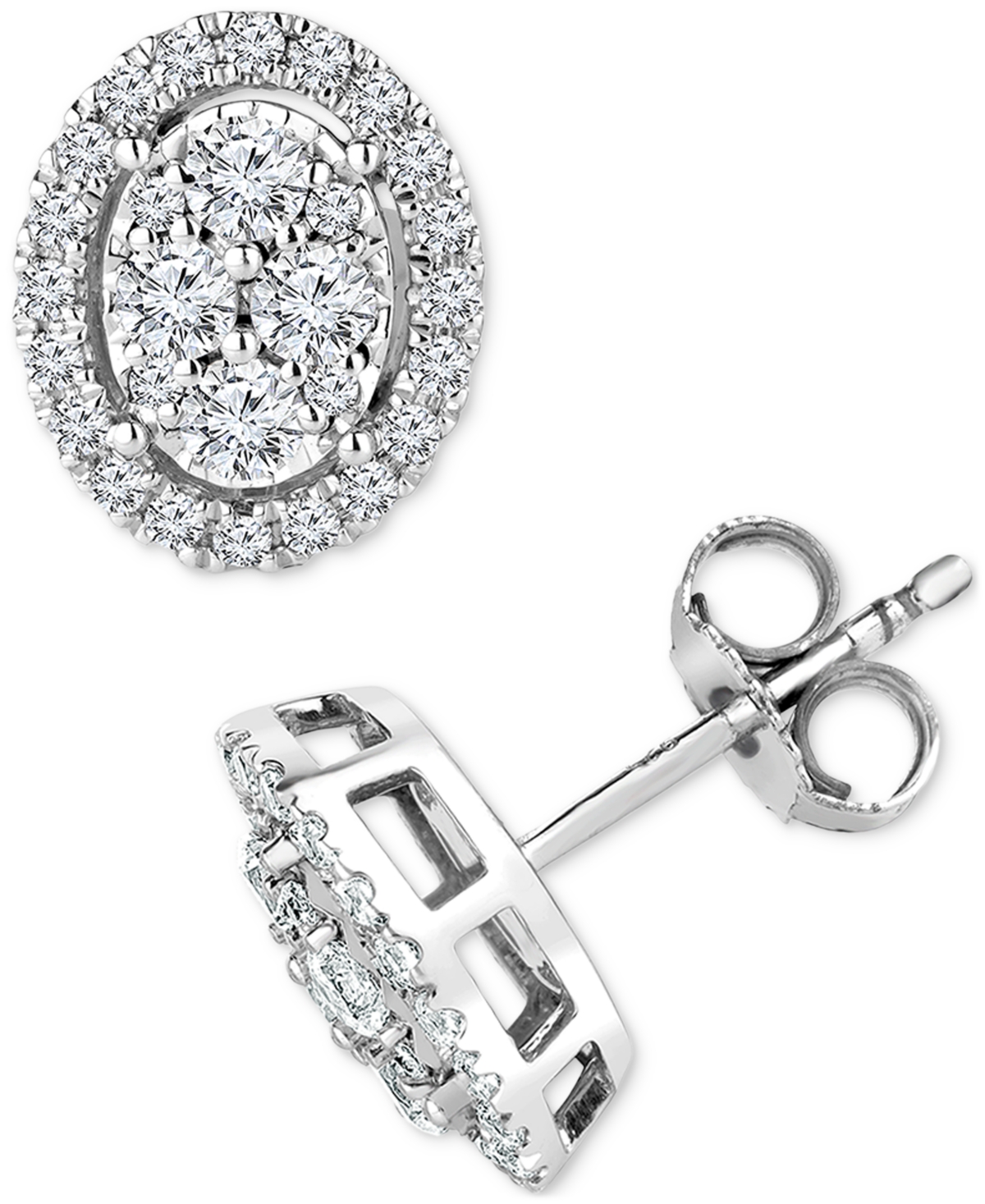 Diamond Halo Oval Cluster Halo Stud Earrings (1/3 ct. t.w.) in 14k White Gold - White Gold
