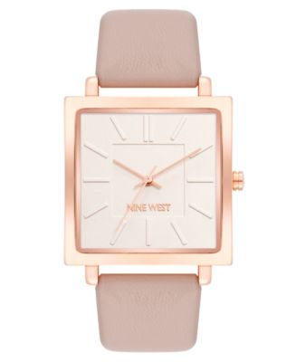 Nine West Women\'s Pink Rose Gold Analog Quartz Faux Leather Strap Square Watch Square Case Smooth Strap Watch - Silver-Pink | Nine West main image 2