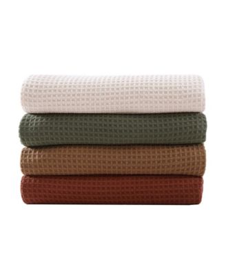 Eddie Bauer Solid Waffle Cotton Reversible Blankets In Camel Brown