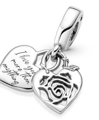 Sterling Silver Rose Heart Padlock Dangle Charm