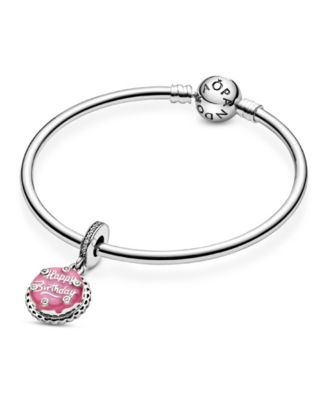 Cubic Zirconia Pink Birthday Cake Dangle Charm