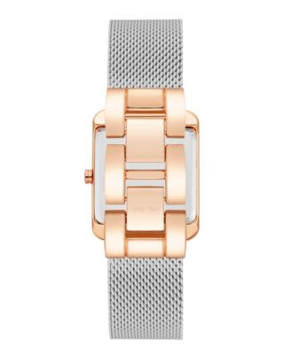 Women's Quartz Rectangular Silver-Tone Stainless Steel Mesh Band Watch, 29mm