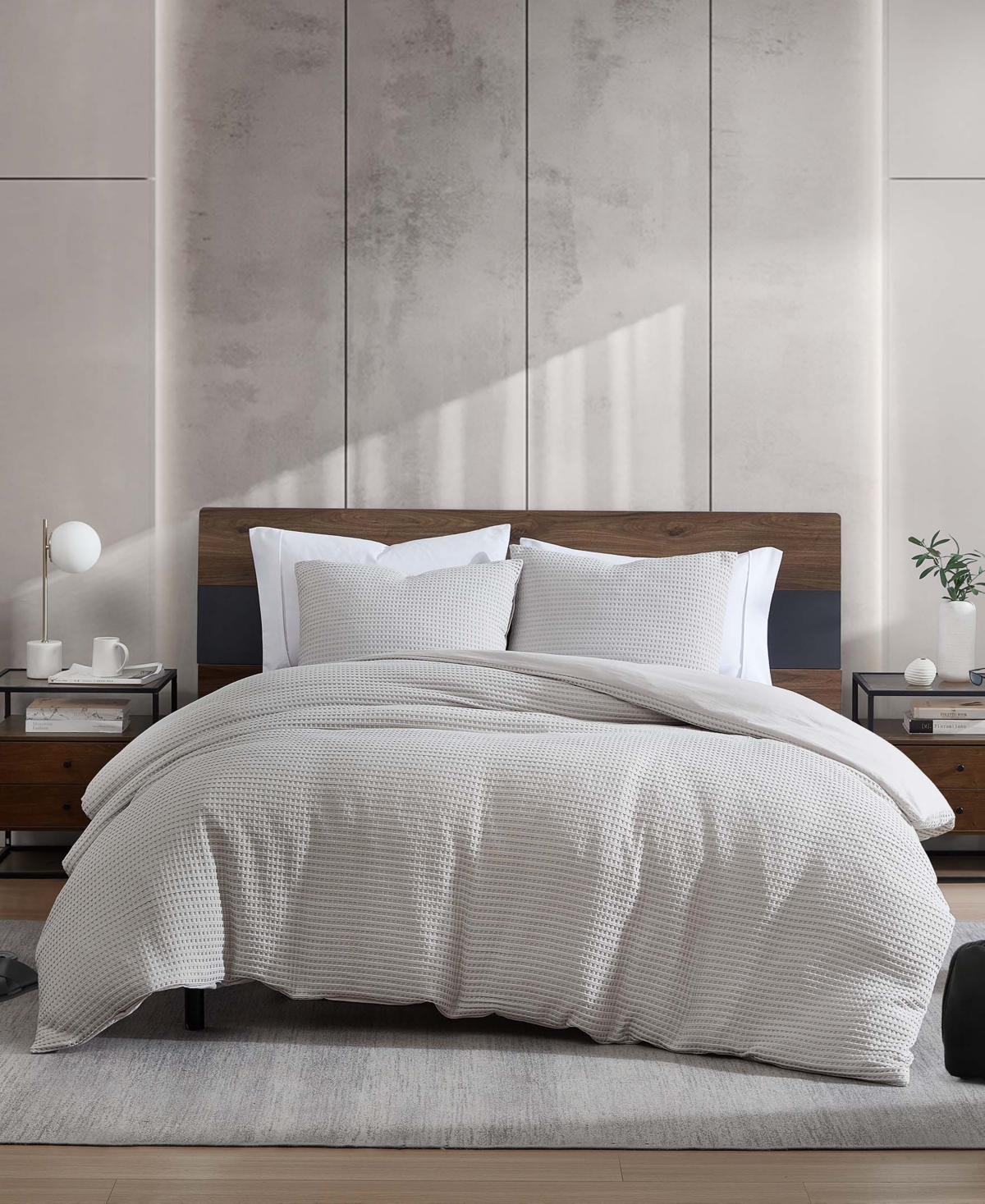 Kenneth Cole New York Solid Waffle 3 Piece Duvet Cover Set, King In Gray