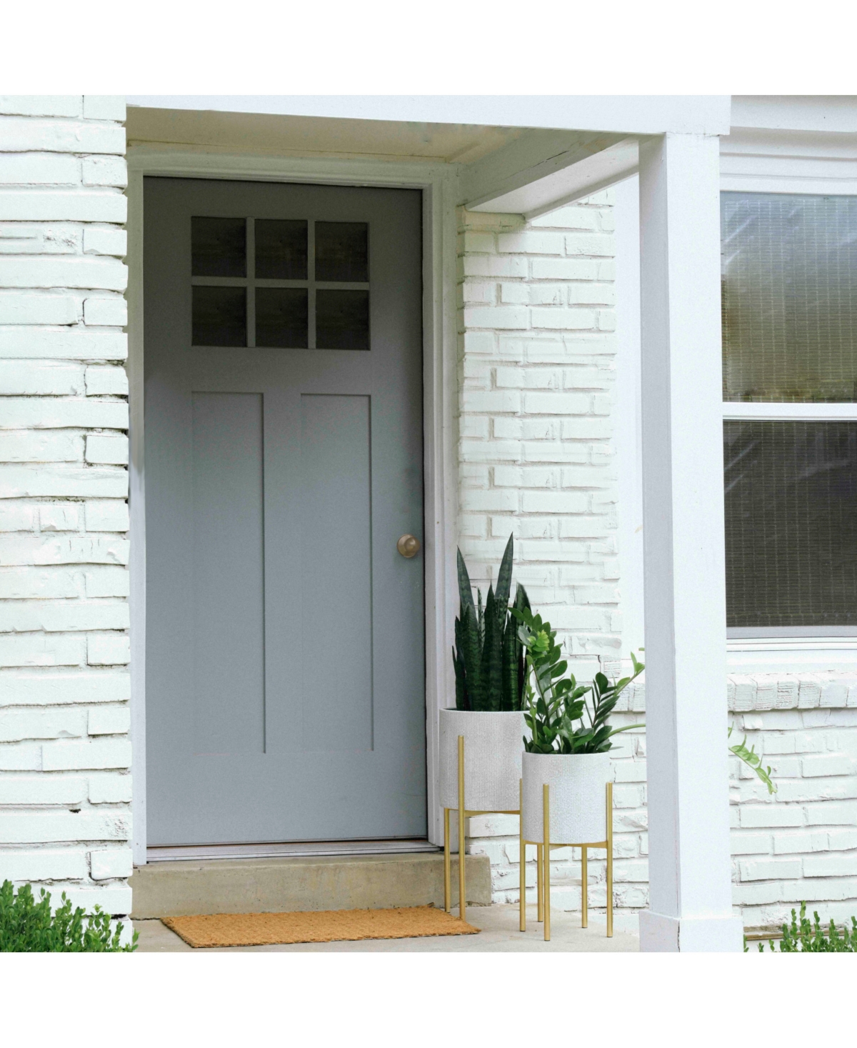 Storied Home Modern Boho Embossed Metal Planters With Stands In White