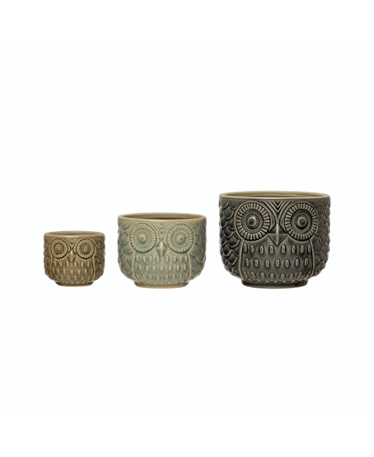 Decorative Stoneware Owl Containers - Multicolored