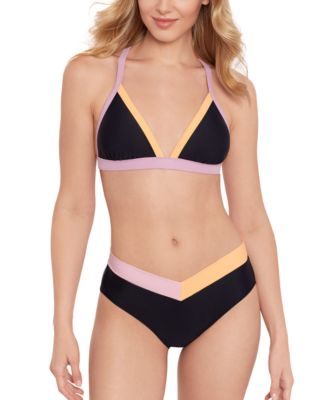 Salt + Cove Salt Cove Juniors Contrast Trim Triangle Bikini Top Contrast Bikini Bottoms Created For Macys In Black Multi
