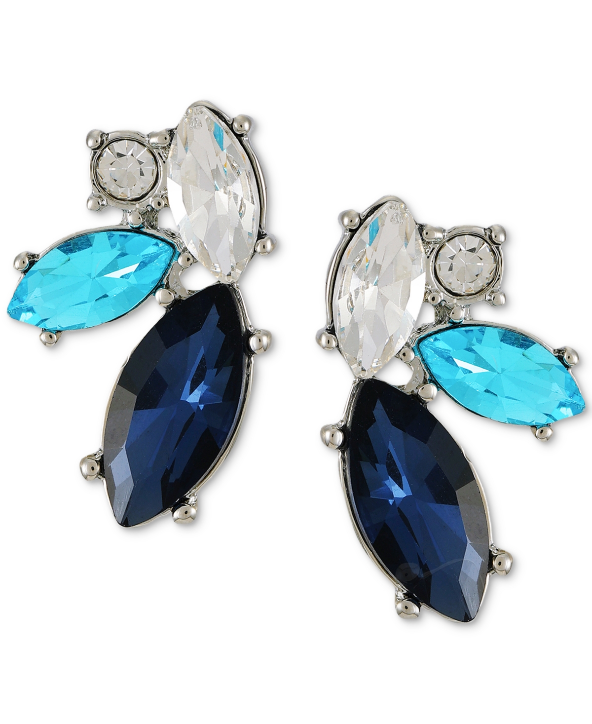 Guess Silver-tone Aqua & Blue Stone Cluster Button Earrings