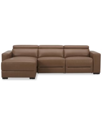 Nevio 115" 3-Pc. Leather Sectional with 1 Power Recliner,  Headrests and Chaise, Created For Macy's