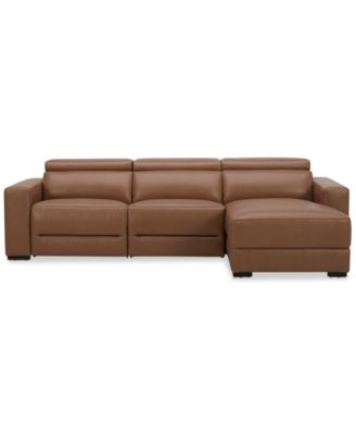 Nevio 115" 3-Pc. Leather Sectional with 1 Power Recliner,  Headrests and Chaise, Created For Macy's