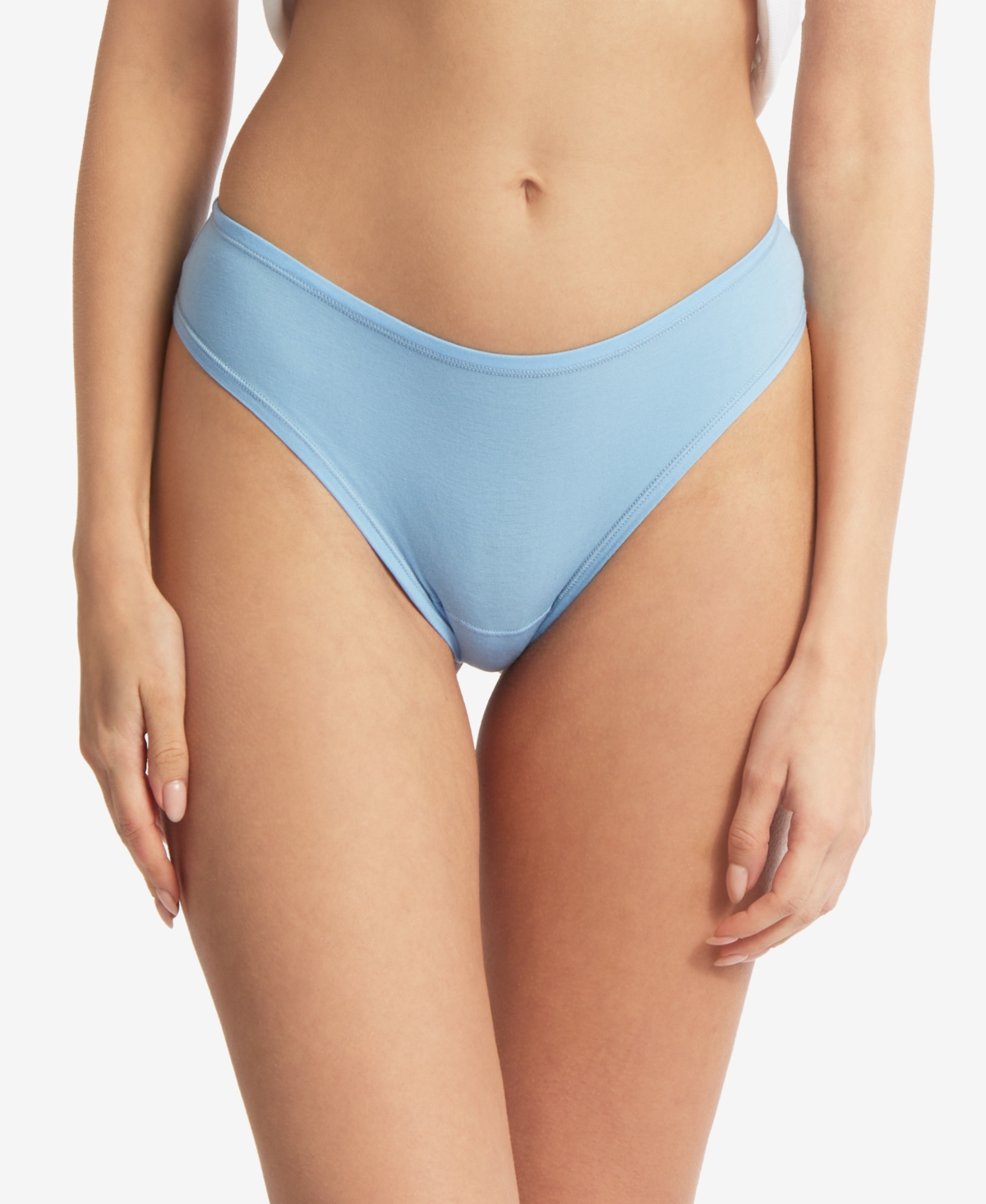 Hanky Panky Women's Playstretch Natural Rise Thong Underwear 721924 In Partly Cloudy Blue