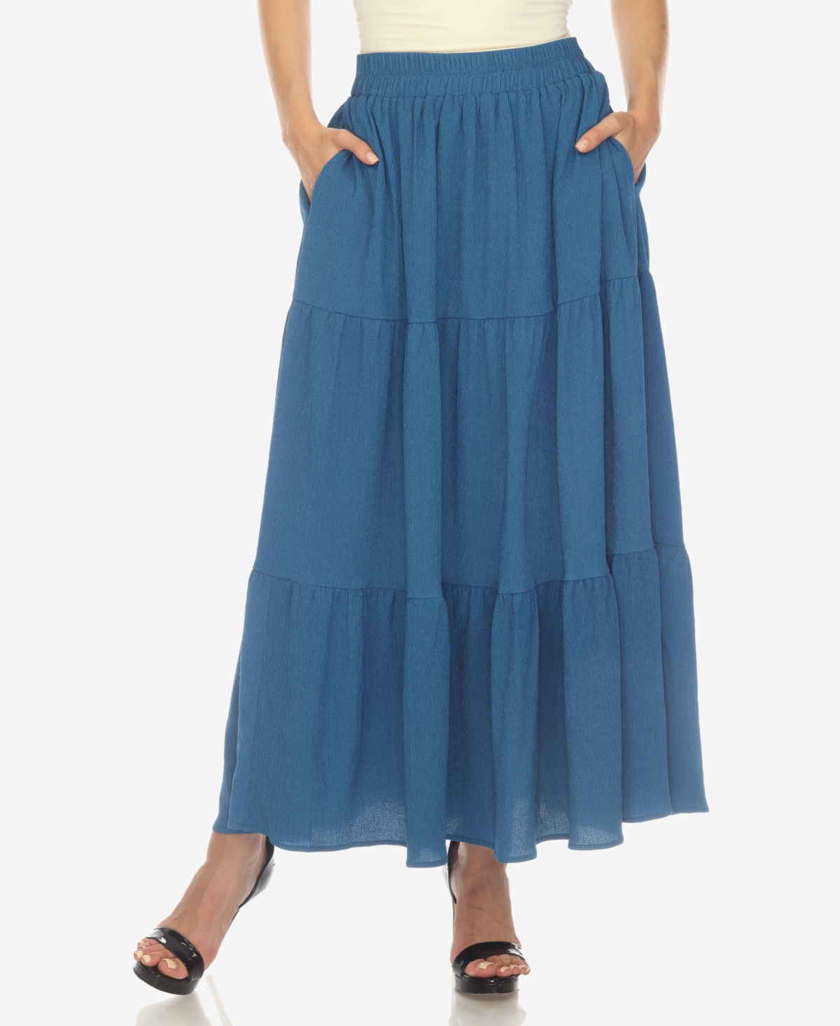 White Mark Women's Pleated Tiered Maxi Skirt