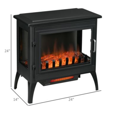 24" Electric Fireplace Stove with Realistic Flame, 1000W/1500W
