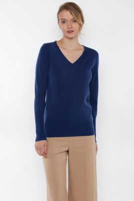 Women's 100% Pure Cashmere Long Sleeve Ava V Neck Pullover Sweater