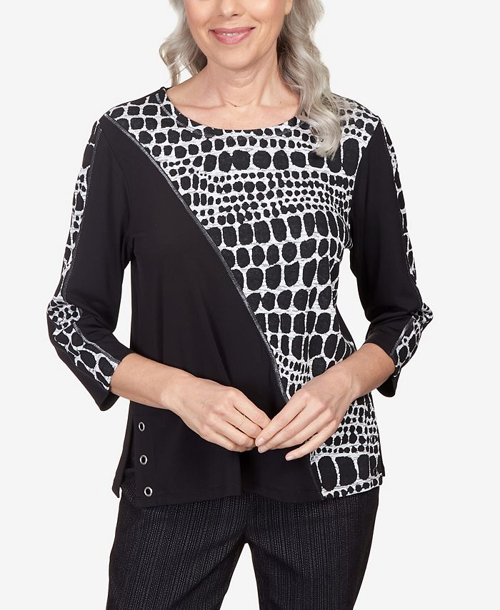 Alfred Dunner Women's World Traveler Spliced Animal Print 3/4 Sleeve Top Macy's