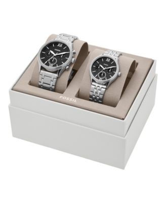 His and Her Fenmore Multifunction Silver-Tone Stainless Steel Watch Gift Set, 44mm 36mm