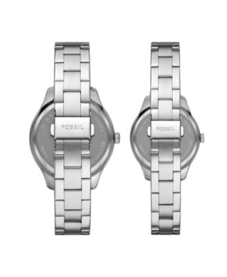 His and Her Multifunction Silver-Tone Stainless Steel Watch Set, 42mm 36mm