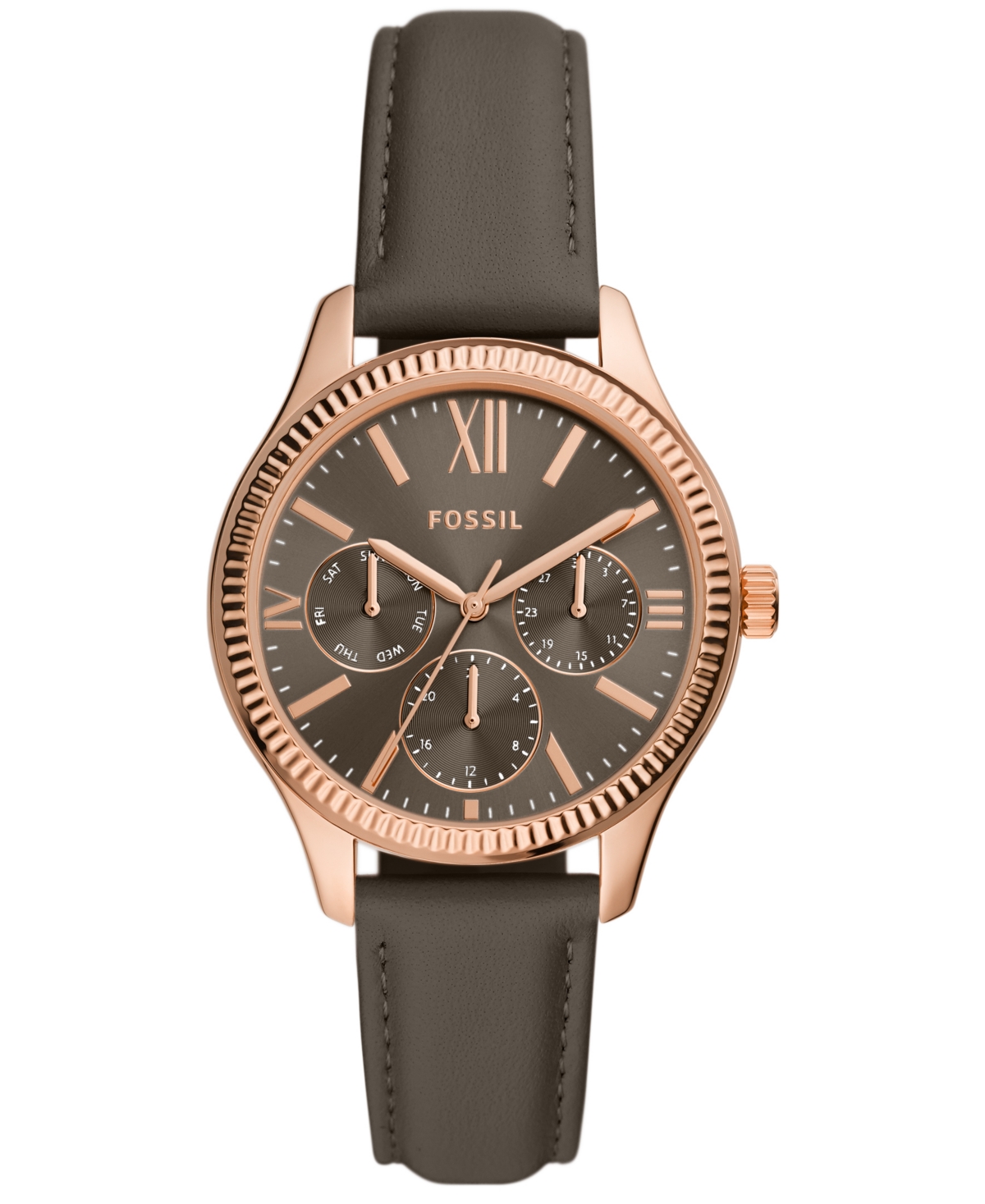 Shop Fossil Women's Rye Multifunction Gray Leather Watch, 36mm