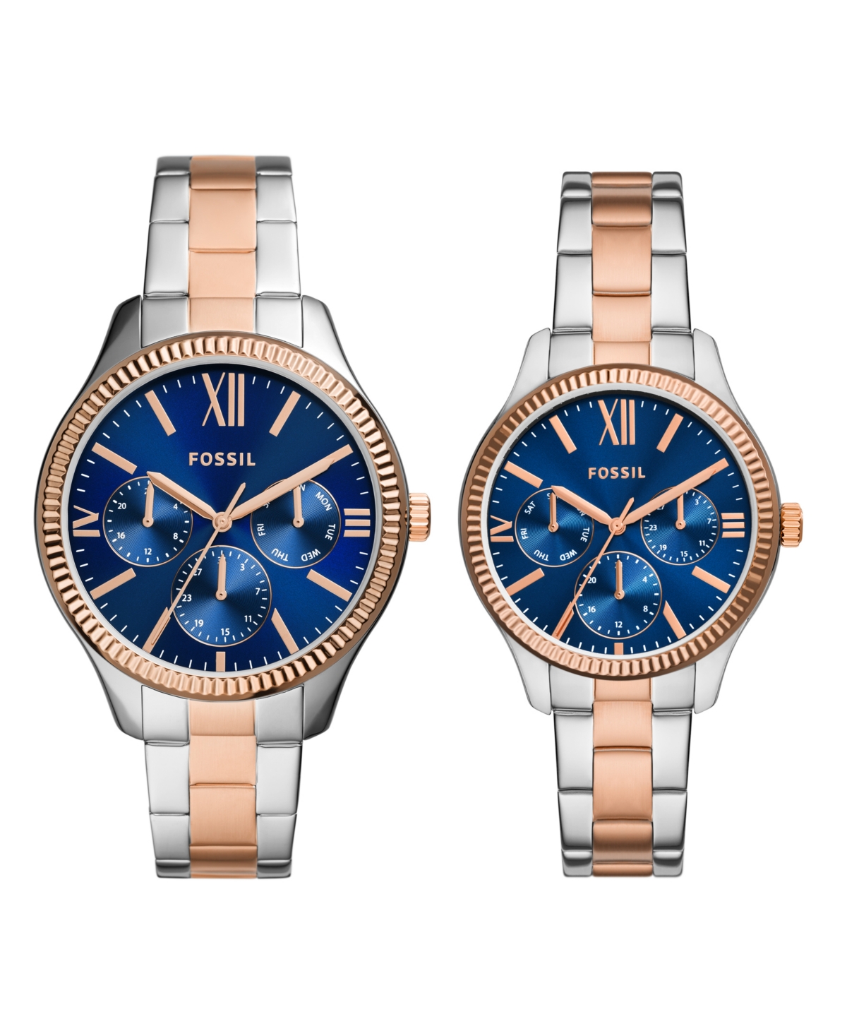 Shop Fossil His And Hers Multifunction Two-tone Stainless Steel Watch Set, 42mm 36mm