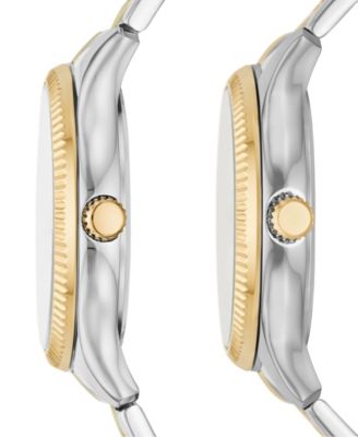 His and Hers Multifunction Two-Tone Stainless Steel Watch Set, 42mm 36mm