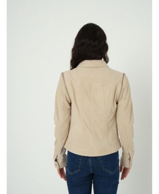Women's Detachable Sleeves Suede Biker Jacket and Waistcoat, Beige