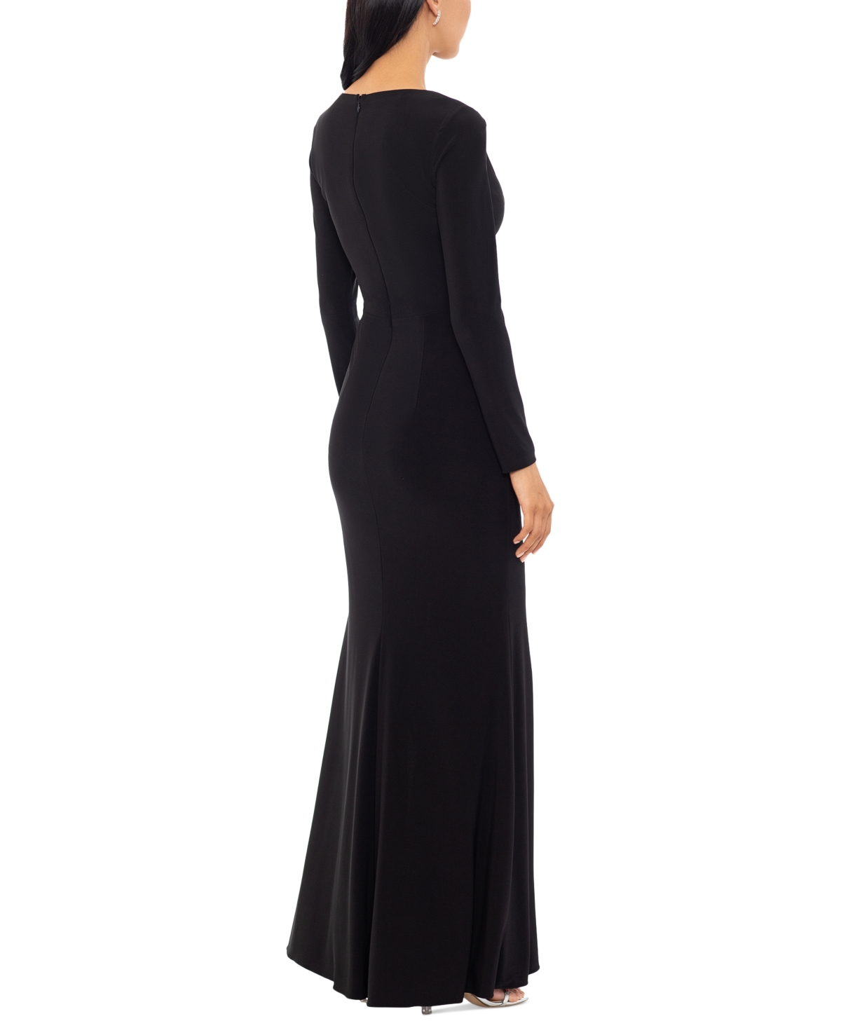Shop Xscape Women's Long-sleeve Draped Contrast-slit Dress In Black,nude