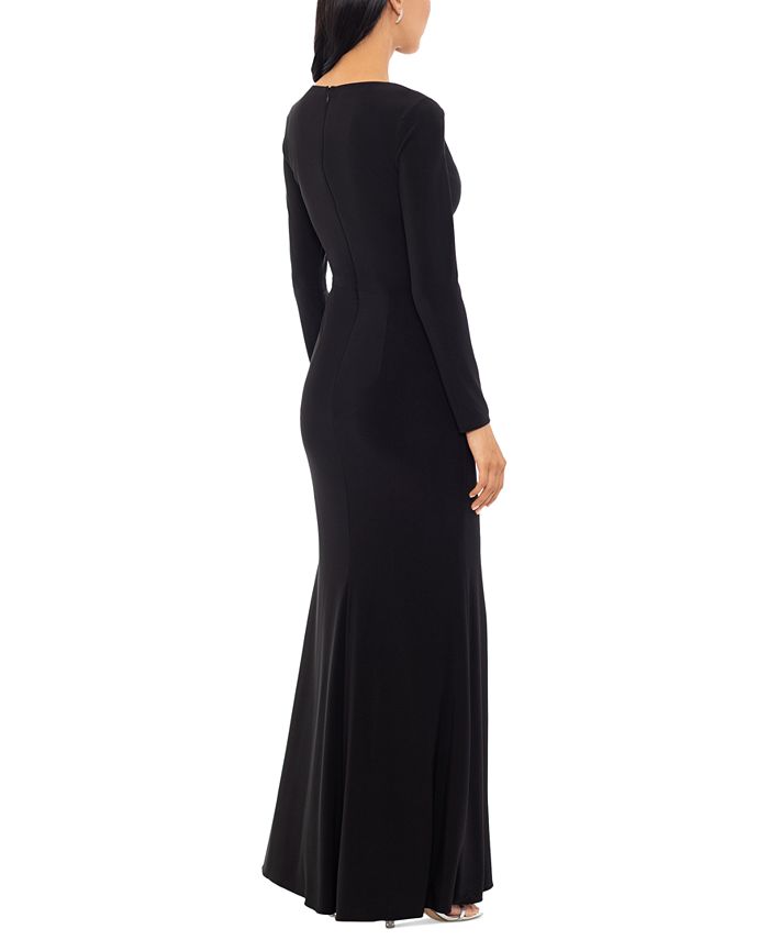 XSCAPE Women's Long-Sleeve Draped Contrast-Slit Dress - Macy's
