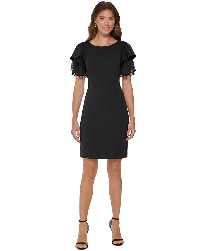 DKNY Women's Pleated Bell Sleeve Sheath Dress Blue Size 10