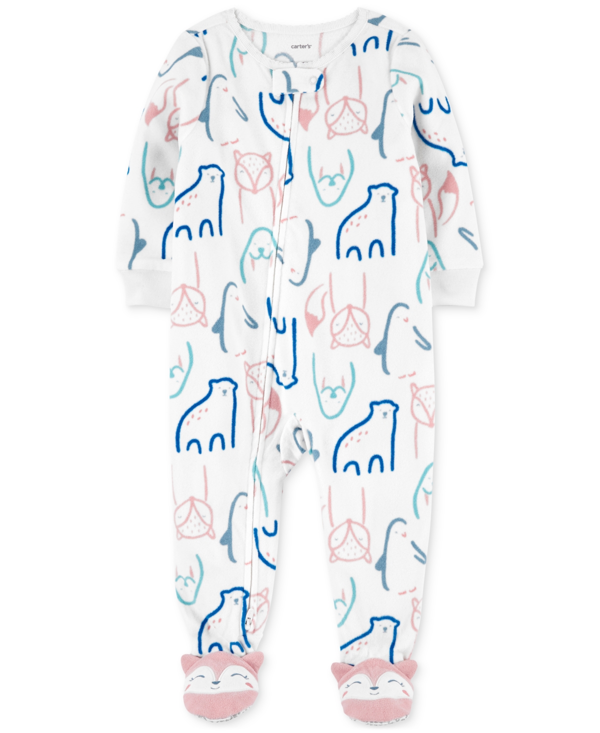 Carter's Babies' Toddler Girls 1-piece Animal-print Fleece Footed Pajama In White