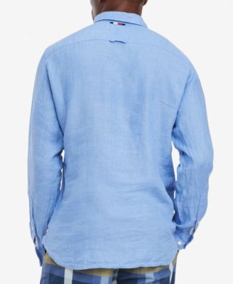 Men's Pigment-Dyed Linen Button-Down Long Sleeve Shirt