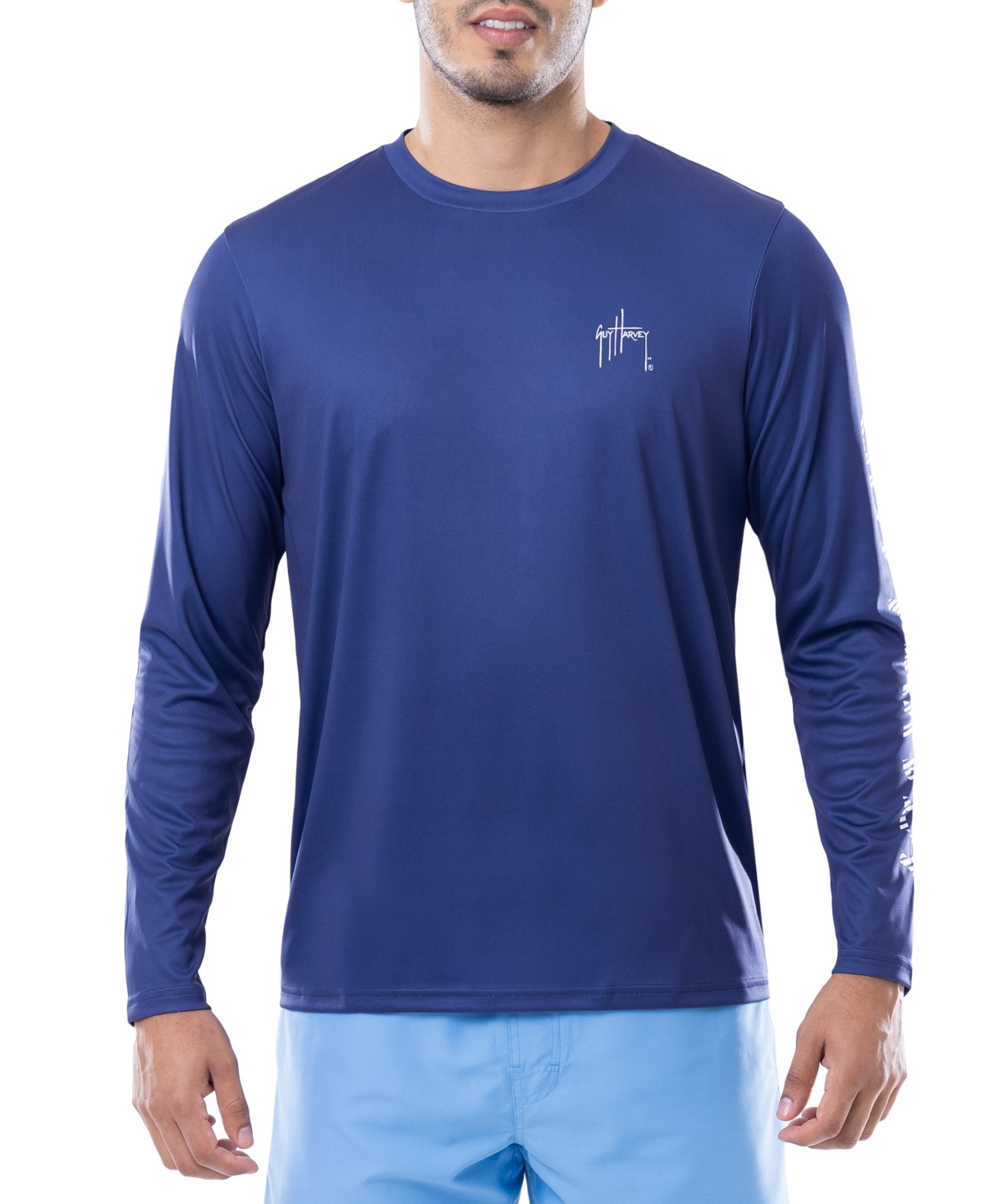 Shop Guy Harvey Men's Art Of Big Game Fishing Logo Graphic Long-sleeve Sun Protection T-shirt In Estate Blue