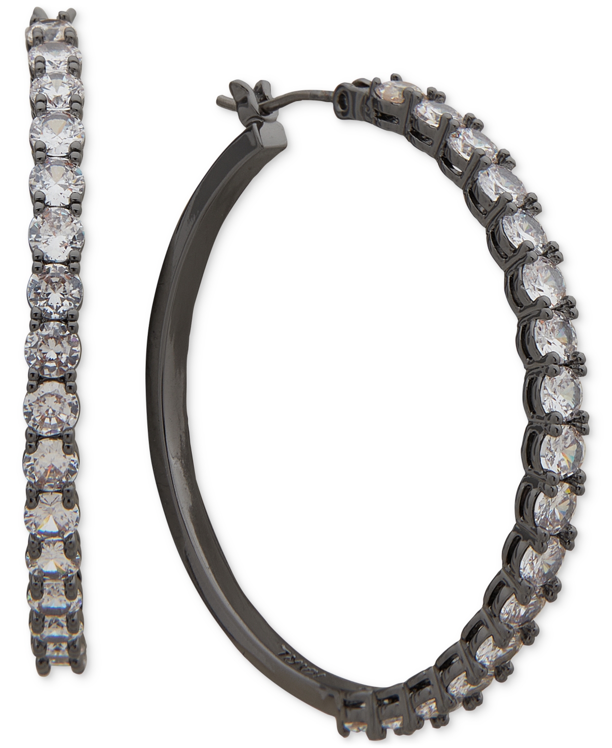 Karl Lagerfeld Paris Hematite-tone Medium Pave Hoop Earrings, 1.23" In Crystal
