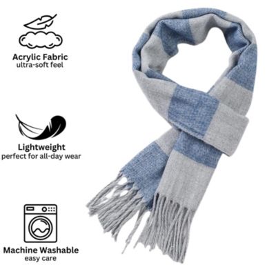Men's Scarf Soft Knit Winter Scarves Plaid Striped or Solid Neck Covering Long Warm Stylish