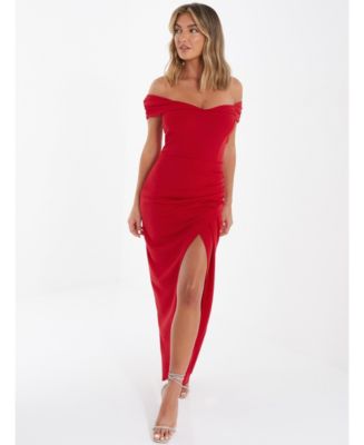 quiz red maxi dress Quiz Ity Ruched Waist Maxi Dress In Red