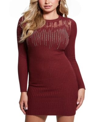 GUESS Women s Claudine Embellished Rib Knit Mini Dress Macy s