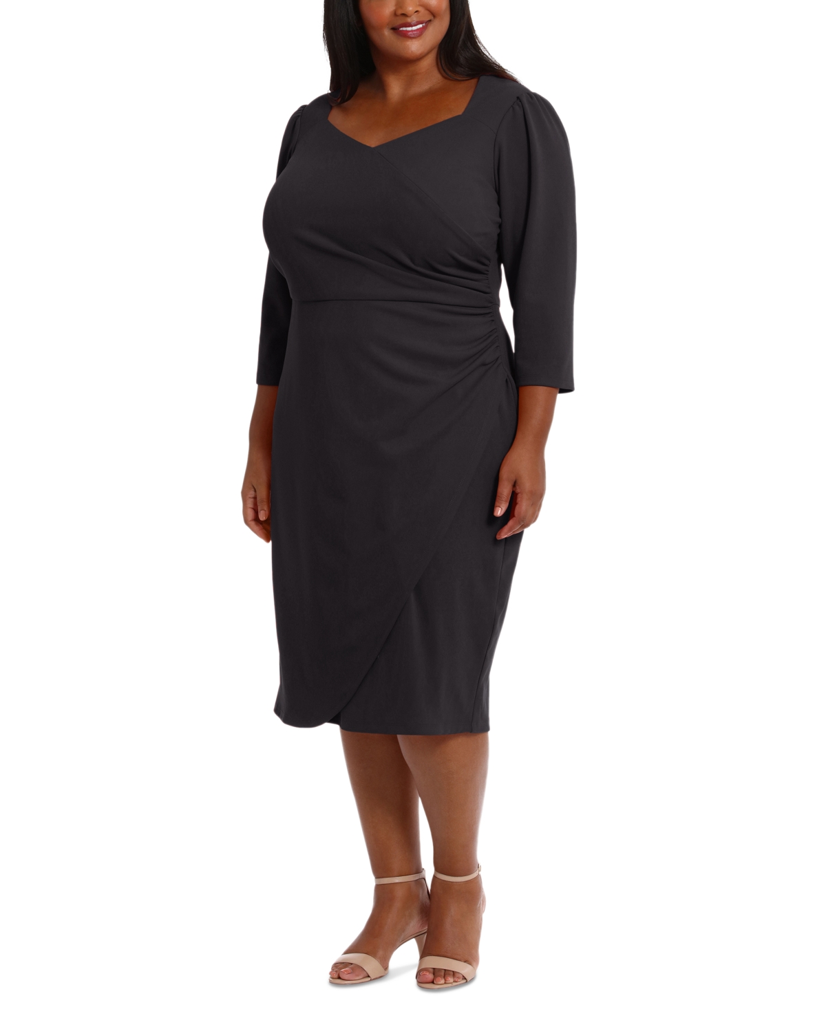 Plus Size Ruched Midi Dress - Black