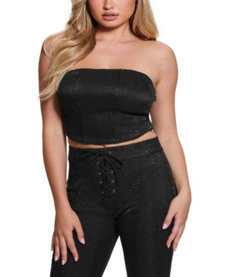 GUESS - Women's Taylor Snake-Print Strapless Top