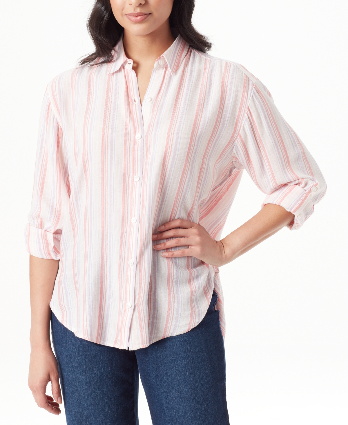 Women's Amanda Button-Front Shirt - Pink Dogwood Stripe