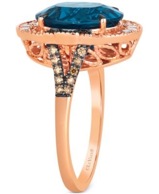 Deep Sea Blue Topaz (5 ct. t.w.) & Diamond (1/2 ct. t.w.) Halo Ring in 14k Rose Gold