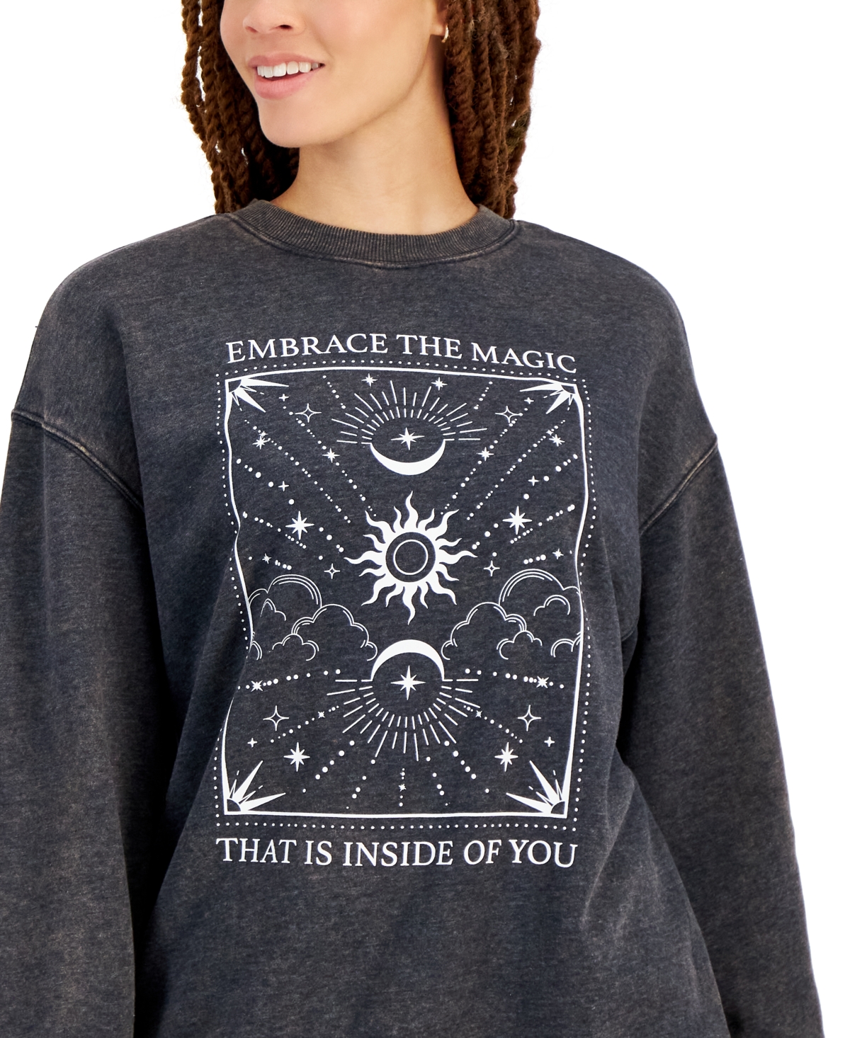 Shop Rebellious One Juniors' Celestial Fleece Sweatshirt In Turbulence