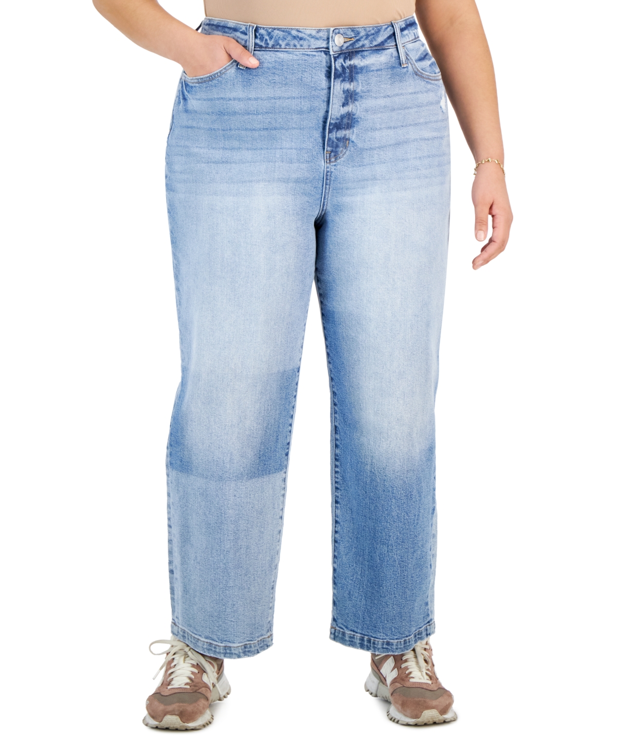 Plus Size Ultra-High-Rise Two-Tone Jeans - Blue Wash