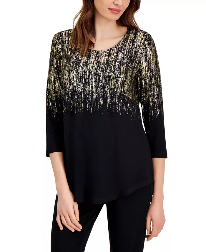 Women's Printed Scoop-Neck 3/4-Sleeve Top - thumbnail 4